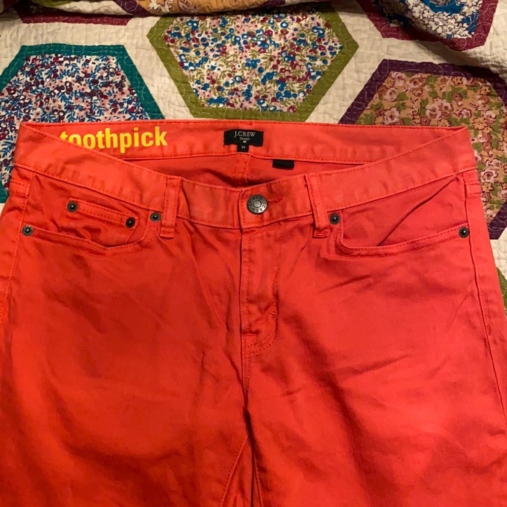 Coral J Crew toothpick denim.